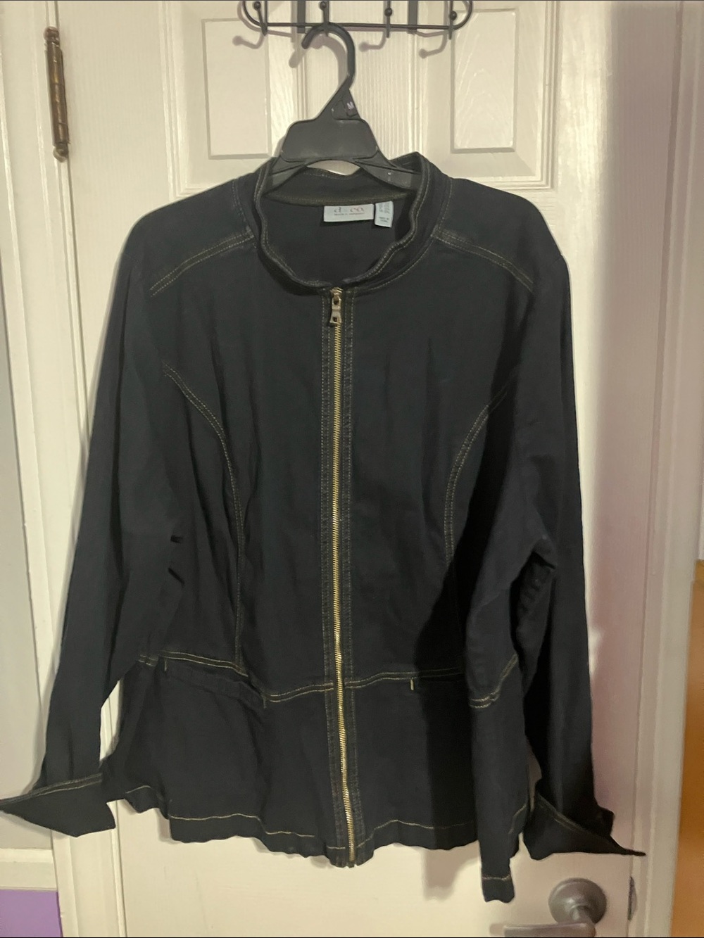 Eileen Fisher Black Utility Zip Jacket with Contrast Stitching